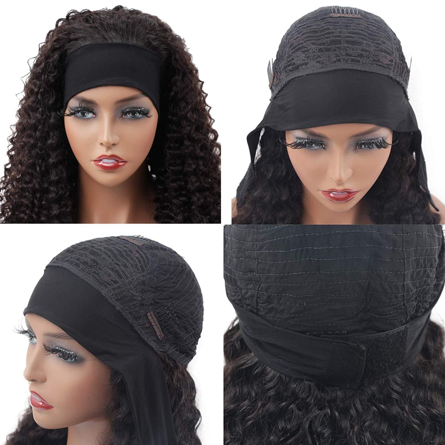 Wholesale Highlight Deep Wave Headband Human Hair Wigs None Lace Machine Made Human Hair Wigs Glueless Wig