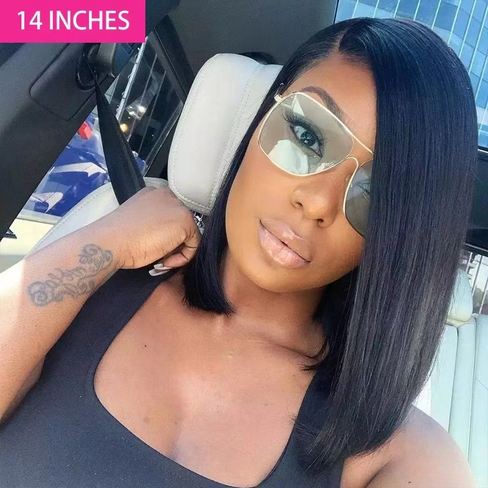 14 inch human hair short Bob Swiss lace front human hair wig, HD lace front wig short straight Bob wig for black wome