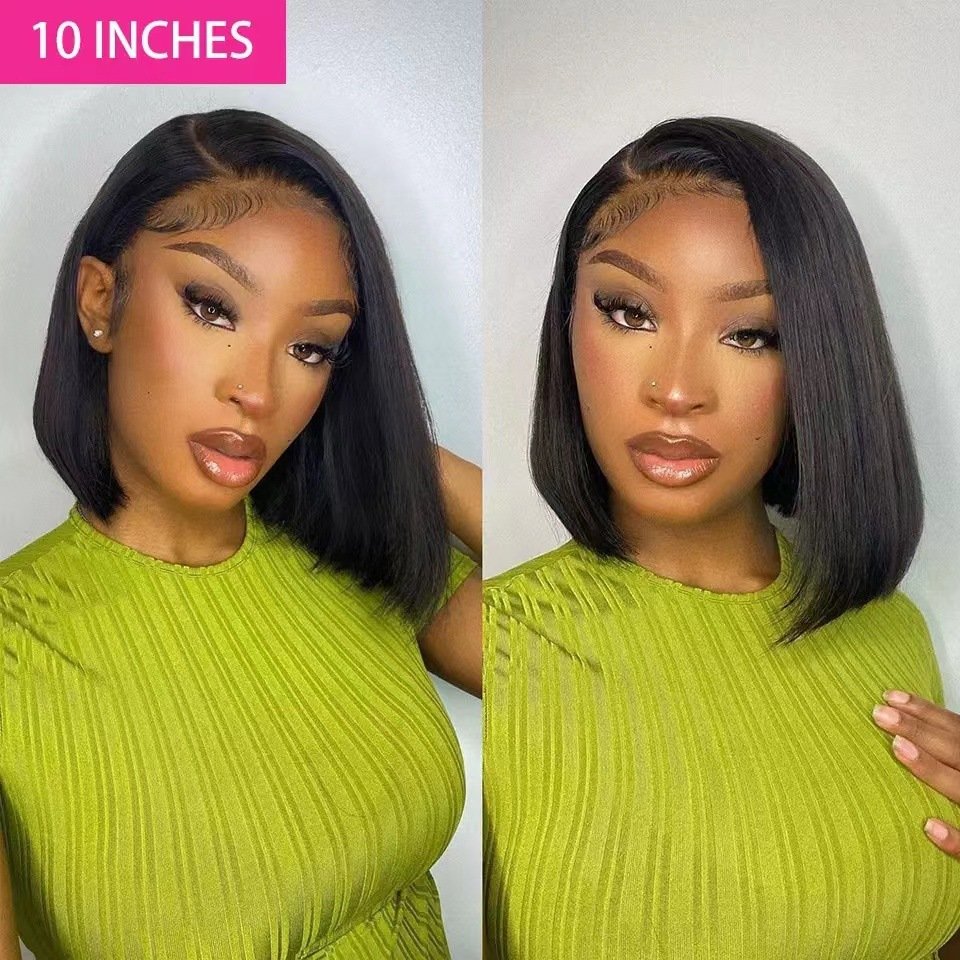 14 inch human hair short Bob Swiss lace front human hair wig, HD lace front wig short straight Bob wig for black wome
