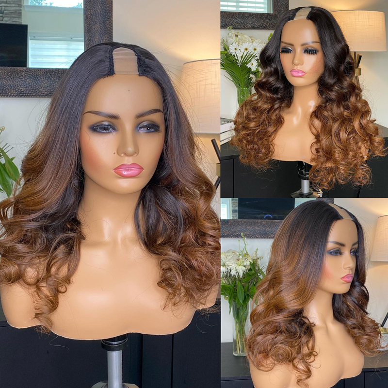 Blonde Ombre Highlight Human Hair U part Wigs for Black Women,Brazilian Remy u part human hair wig,custom peruvian u part wig