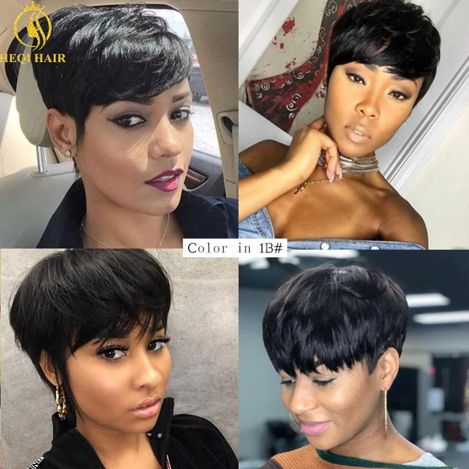 Short Pixie Cut Human Hair Bob Wig with Bangs Lace Front Human Hair Wigs Women Wholesale Chinese Virgin Hair for Black Cheap