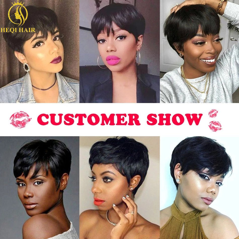 Short Pixie Cut Human Hair Bob Wig with Bangs Lace Front Human Hair Wigs Women Wholesale Chinese Virgin Hair for Black Cheap