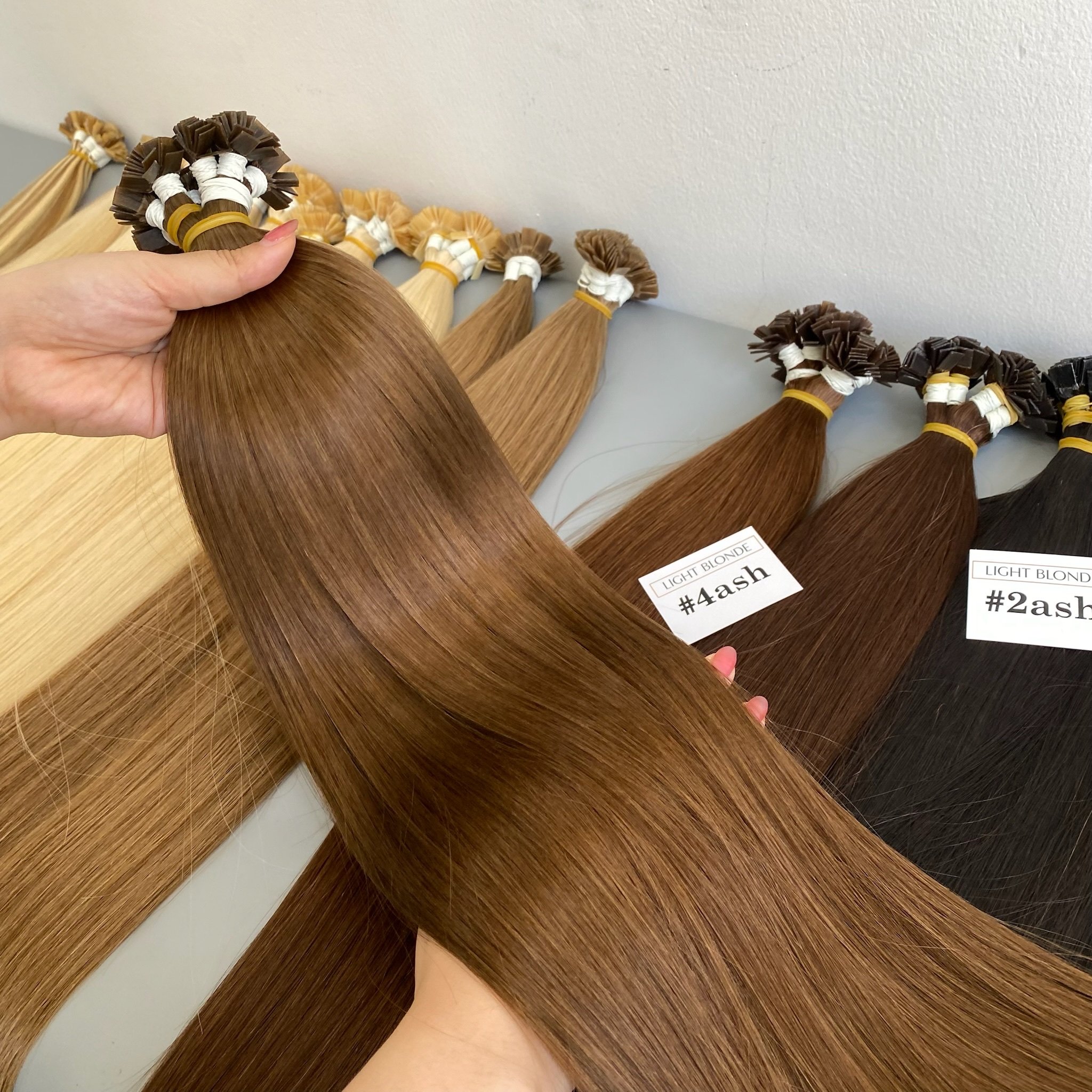 Factory Double Drawn Brown Color Cuticle Aligned Vietnamese Raw Hair Keratin Flat Tip Human Hair Extensions Genius Weft