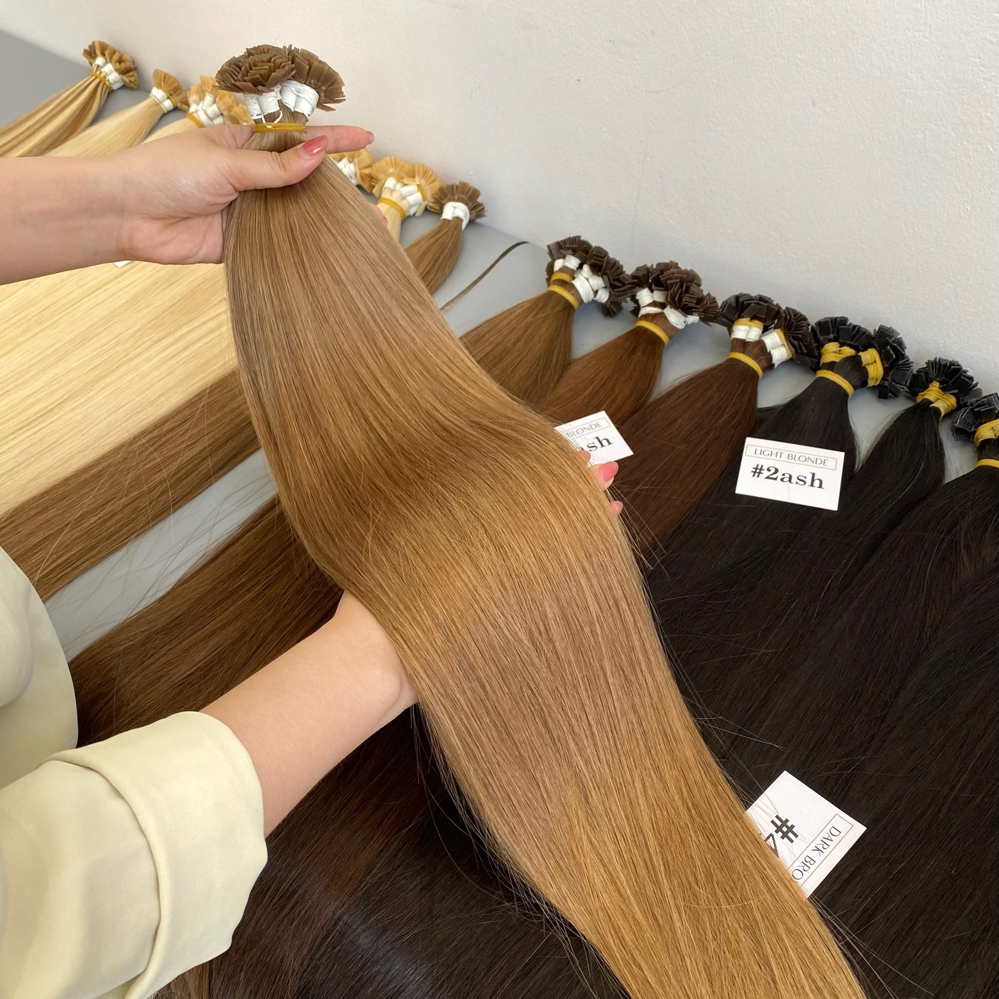 Factory Double Drawn Brown Color Cuticle Aligned Vietnamese Raw Hair Keratin Flat Tip Human Hair Extensions Genius Weft
