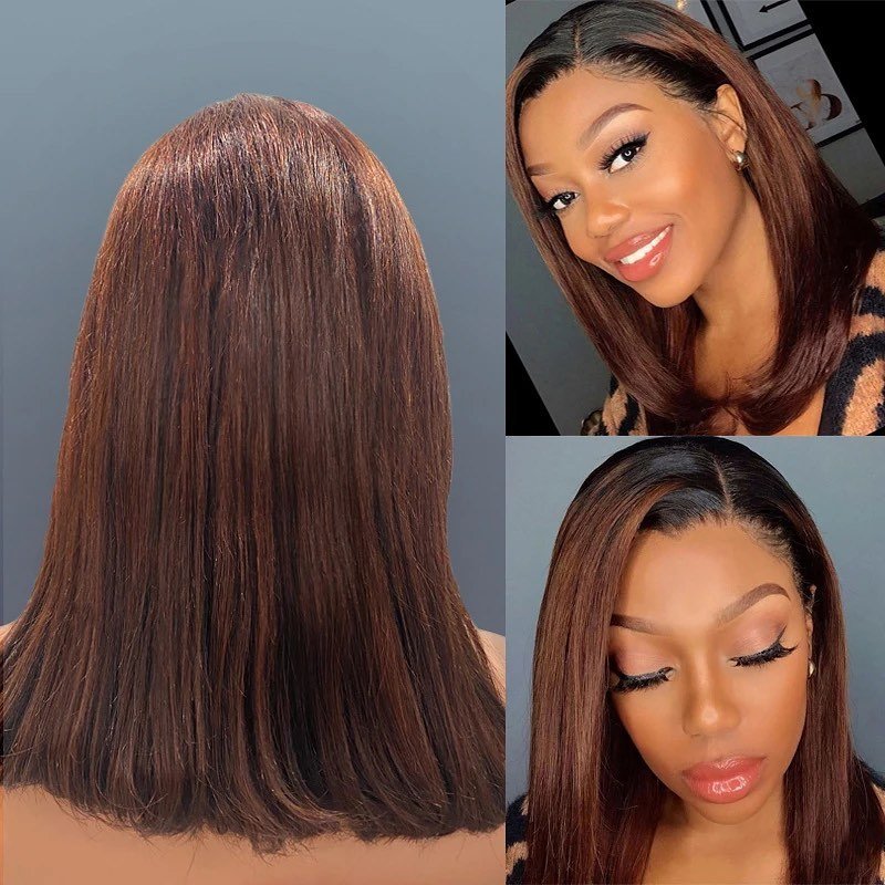 1b Brown Colored Straight Short Bob Human Hair Wigs Cuticle Aligned Human Hair Wigs For Wholesale Virgin Hair Wigs