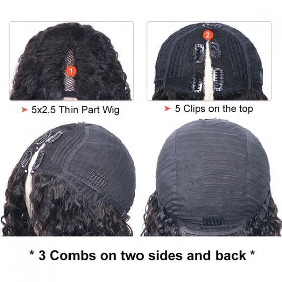 Hot Sale Lace Wigs 100% Human Hair Remy Glueless Thin V Part Wig Deep Wave Human Hair Wigs For Black Women