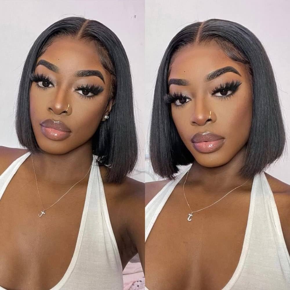 12inch silky straight bob human hair wigs 4x4 lace closure wigs