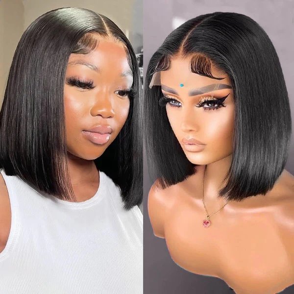 12inch silky straight bob human hair wigs 4x4 lace closure wigs