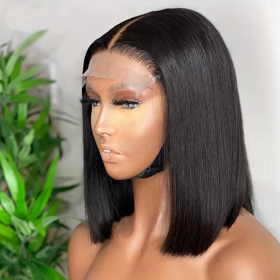 12inch silky straight bob human hair wigs 4x4 lace closure wigs
