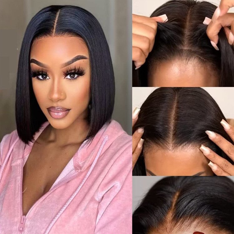 Wholesale 2*6 Lace Brazilian Lace Human Hair Wigs Short Bob Straight Human Hair Wig For Black Women