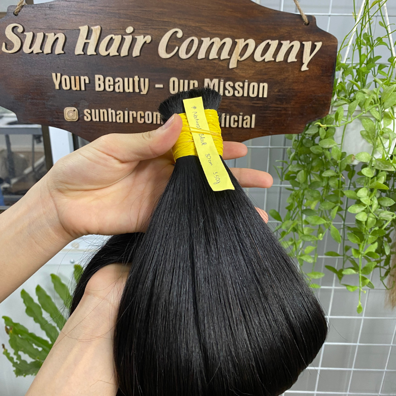 Wholesale Quality 100% Vietnamese Raw Bulk Hair Extensions Super Double Drawn Straight Hair in Black Color from Sun Hair Company