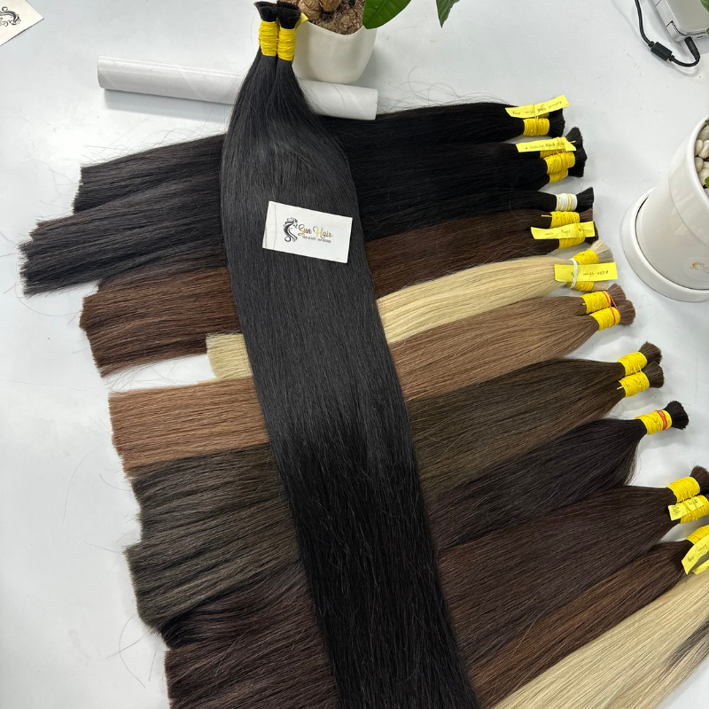 Wholesale Quality 100% Vietnamese Raw Bulk Hair Extensions Super Double Drawn Straight Hair in Black Color from Sun Hair Company