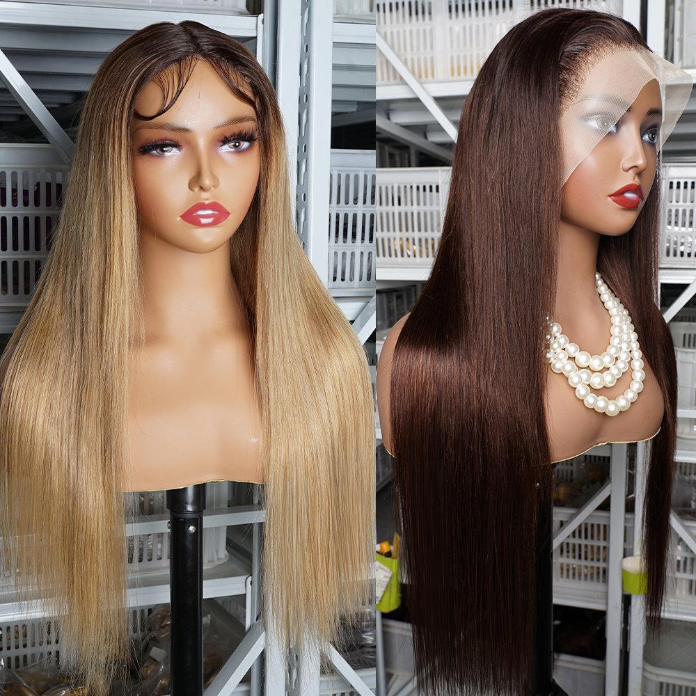 Highlight Colored Human Hair Wigs 30 Inch Honey Blonde Straight Lace Front Wig Pre Plucked For Women Ombre Human Hair Wig