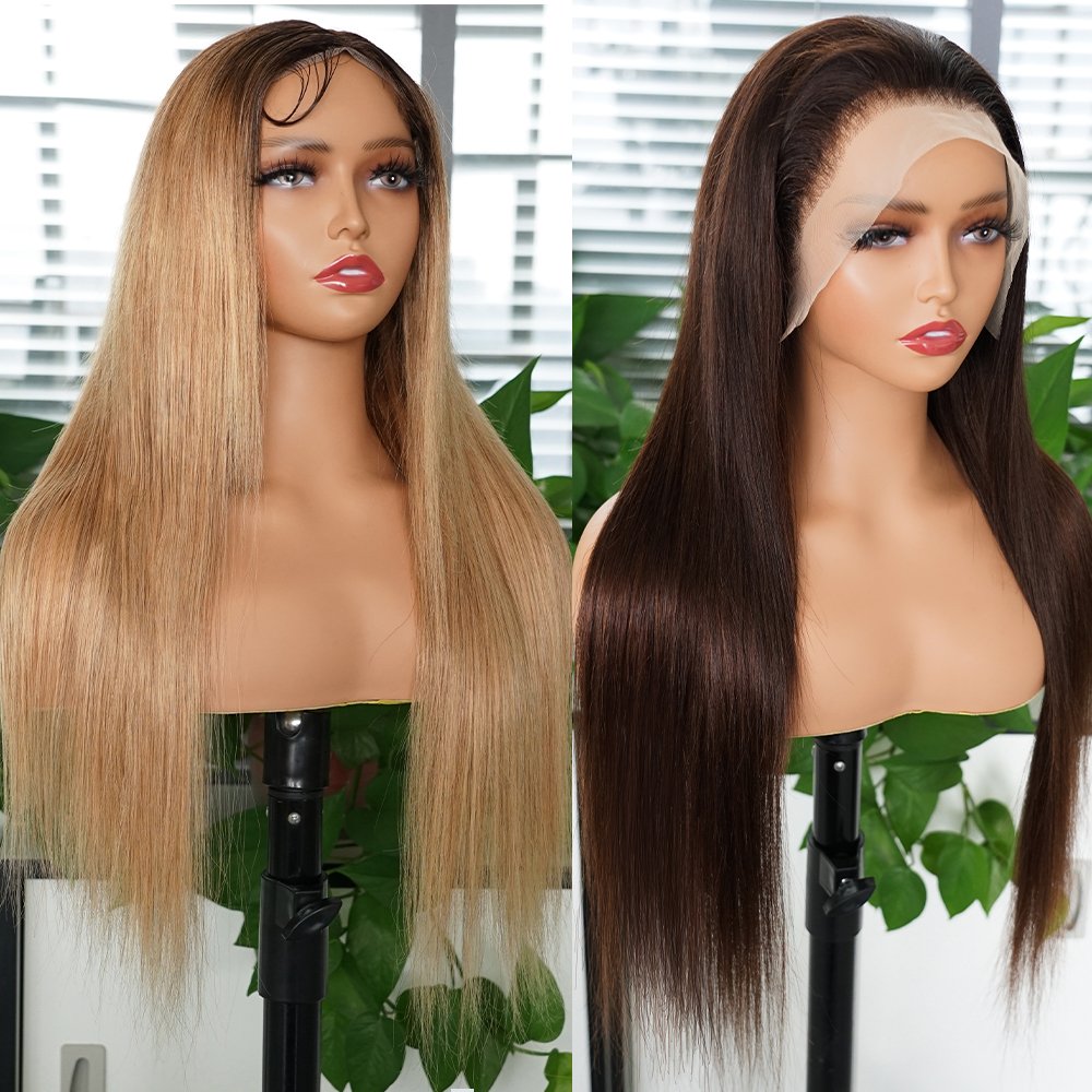 Highlight Colored Human Hair Wigs 30 Inch Honey Blonde Straight Lace Front Wig Pre Plucked For Women Ombre Human Hair Wig