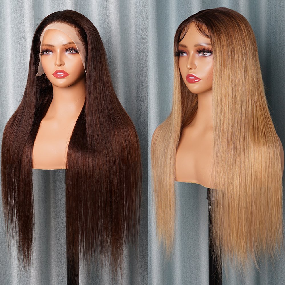 Highlight Colored Human Hair Wigs 30 Inch Honey Blonde Straight Lace Front Wig Pre Plucked For Women Ombre Human Hair Wig