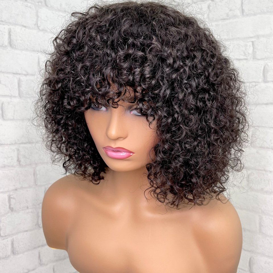 Curly Short Pixie Cut Bob Human Hair Wig Front Wigs Women Remy Preplucked with Baby Hair for Black Brazilian with Bangs Non Lace