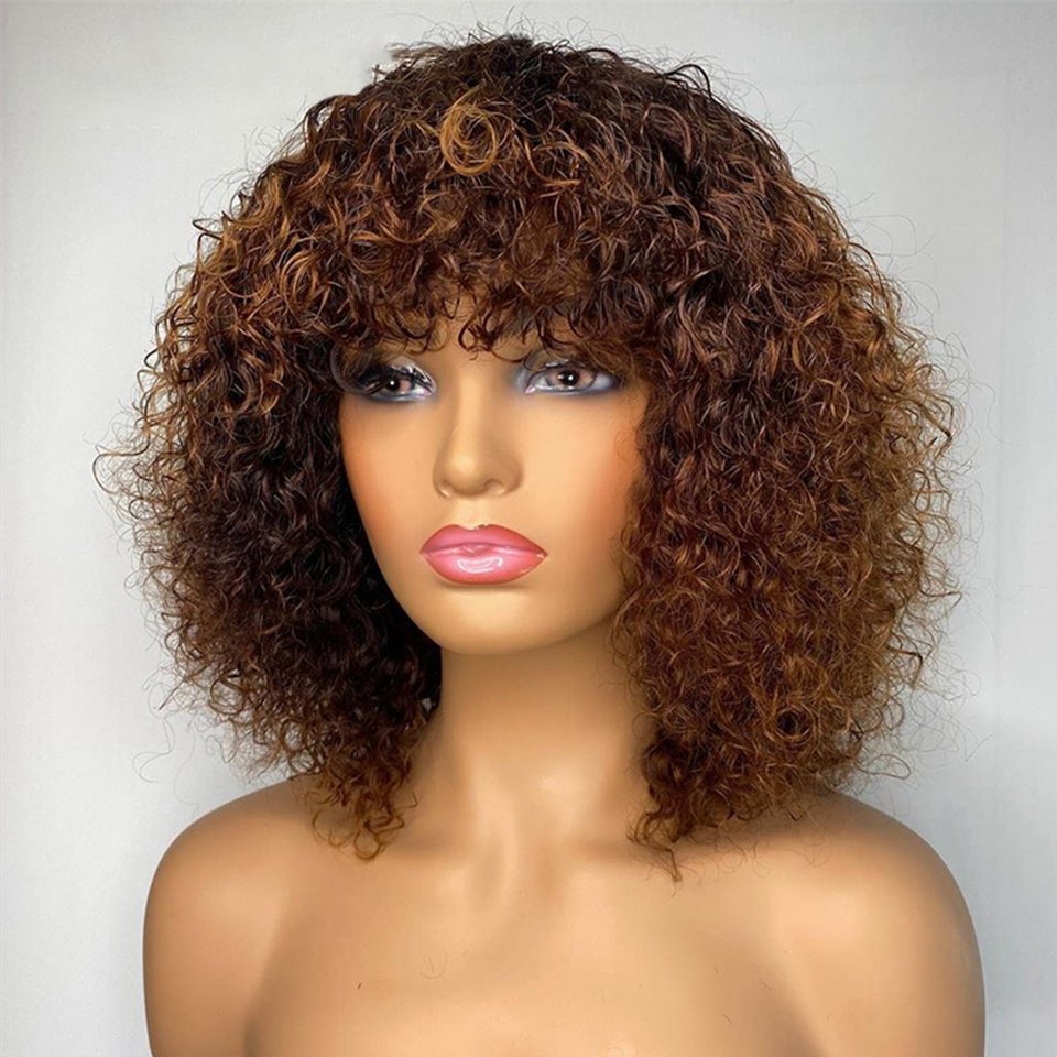 Curly Short Pixie Cut Bob Human Hair Wig Front Wigs Women Remy Preplucked with Baby Hair for Black Brazilian with Bangs Non Lace