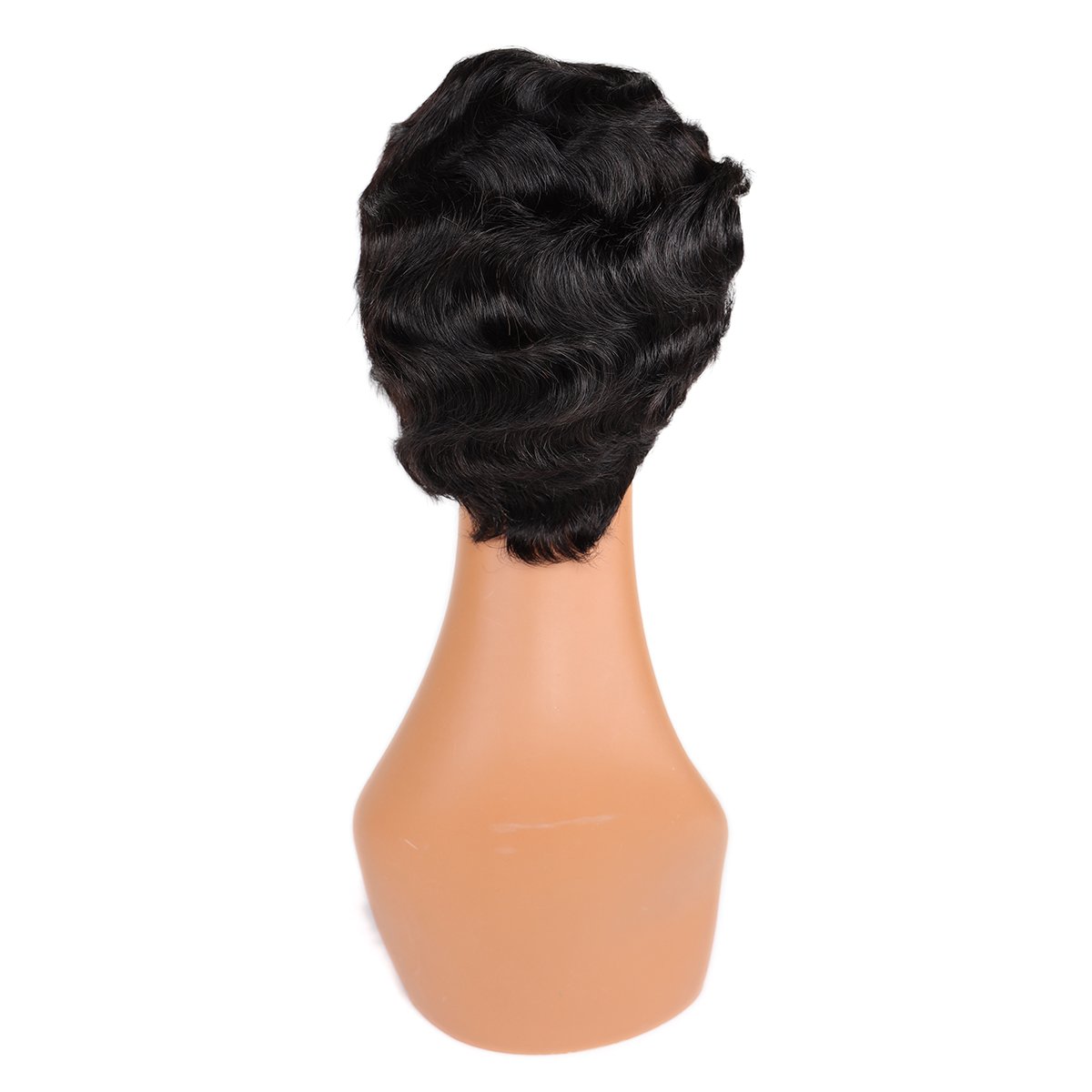 Human Hair Wigs Finger Wave Wig Remy Human Hair Short Pixie Wavy Brazilian for Women Swiss Lace Dark Color Only, Available 4inch