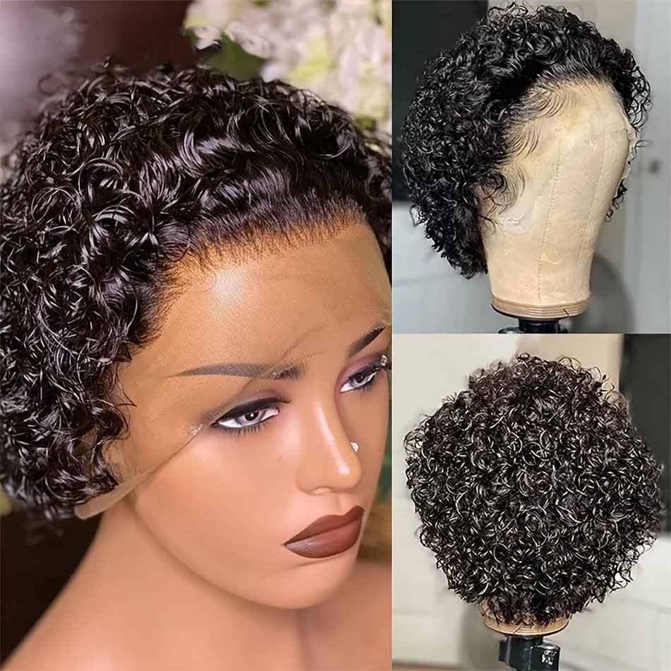 Wholesale Natural Black Short Curly Pixie Wig, Cuticle Aligned Raw Virgin Hair Pixie Cut Lace Front Human Hair Wigs