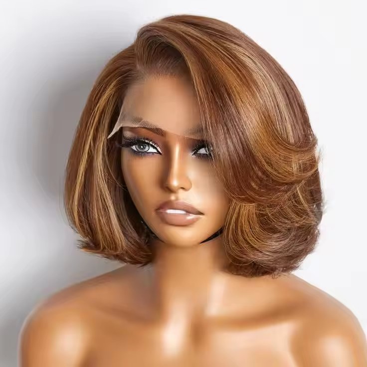 Highlight Blonde Body Wave Lace Front Short Bob Wig Pixie Cut Curly Lace Frontal Human Hair Wigs For Women