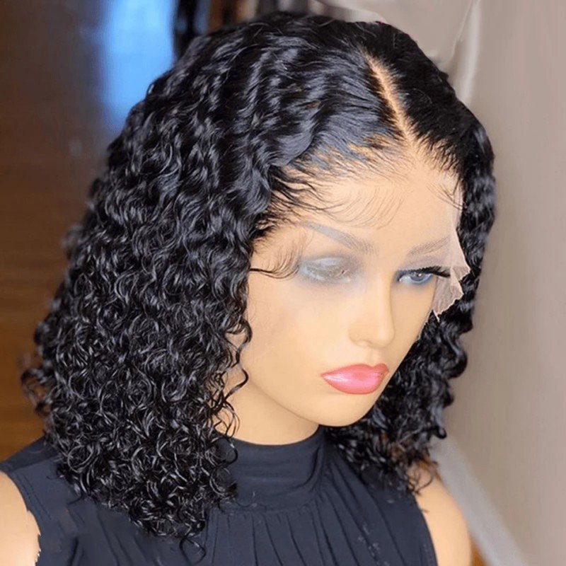 human hair human hair wigs Women's fashionable synthetic fiber head covers Black parted short curls