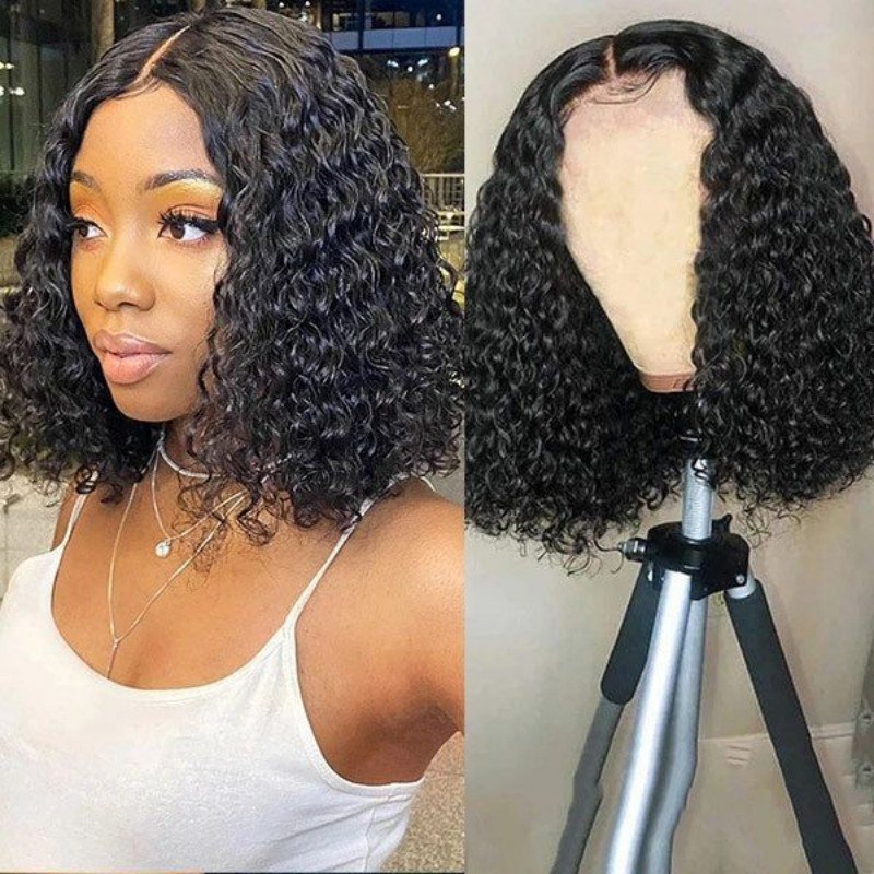 human hair human hair wigs Women's fashionable synthetic fiber head covers Black parted short curls