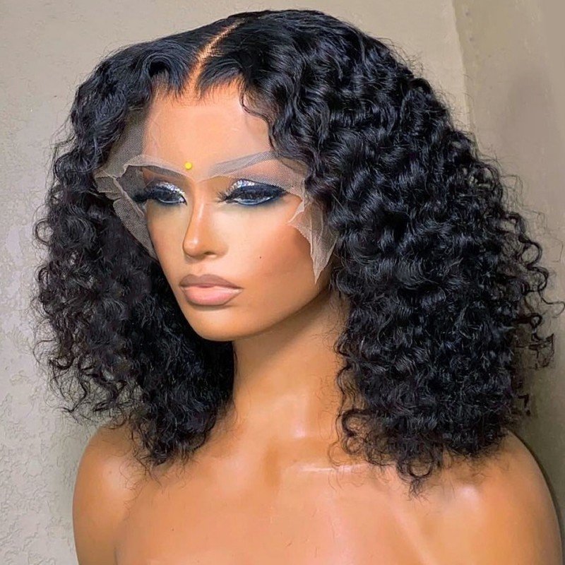 human hair human hair wigs Women's fashionable synthetic fiber head covers Black parted short curls