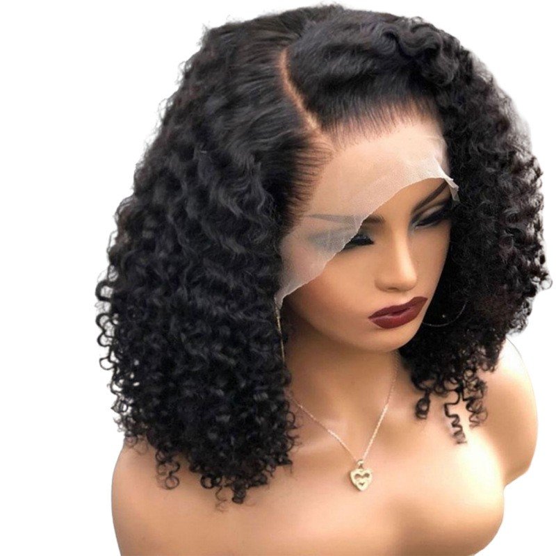 human hair human hair wigs Women's fashionable synthetic fiber head covers Black parted short curls