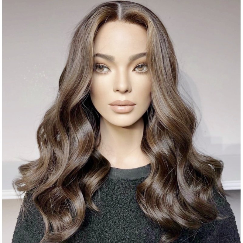 Platinum warm Blonde color Highlight Dark Roots russian human hair Wigs 24inch Long Wavy high-end Mixed blonde lace front wig