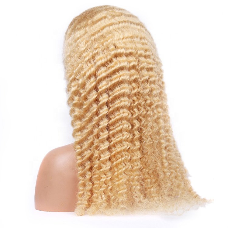 Stock 10"-30" virgin remy Brazilian human hair deep wave color 613# glueless 13x4 transparent lace front loose curly blonde wigs