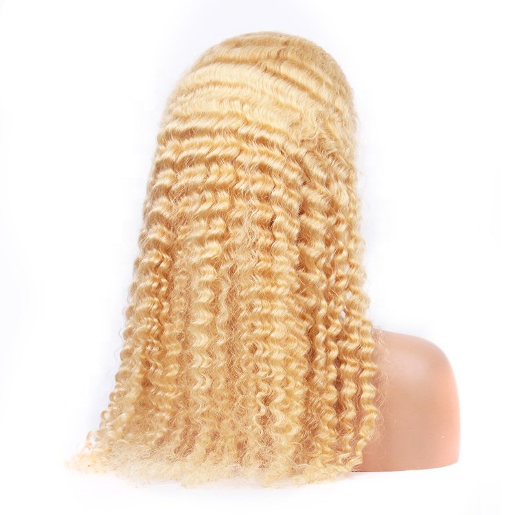 Stock 10"-30" virgin remy Brazilian human hair deep wave color 613# glueless 13x4 transparent lace front loose curly blonde wigs