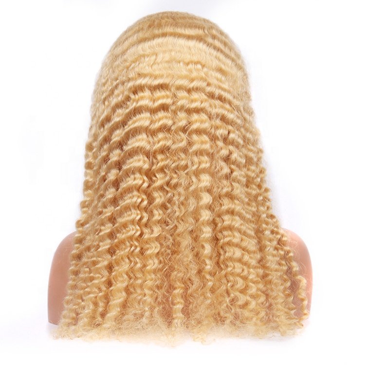 Stock 10"-30" virgin remy Brazilian human hair deep wave color 613# glueless 13x4 transparent lace front loose curly blonde wigs