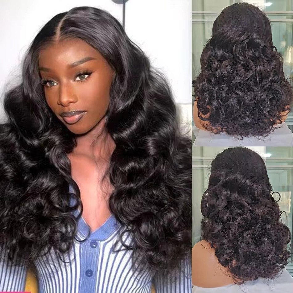 13x4 Double Drawn Natural Color Bouncy Wave Lace Frontal Brazilian Human Hair Wig Popular Wholesale Virgin Hair Factory-sold