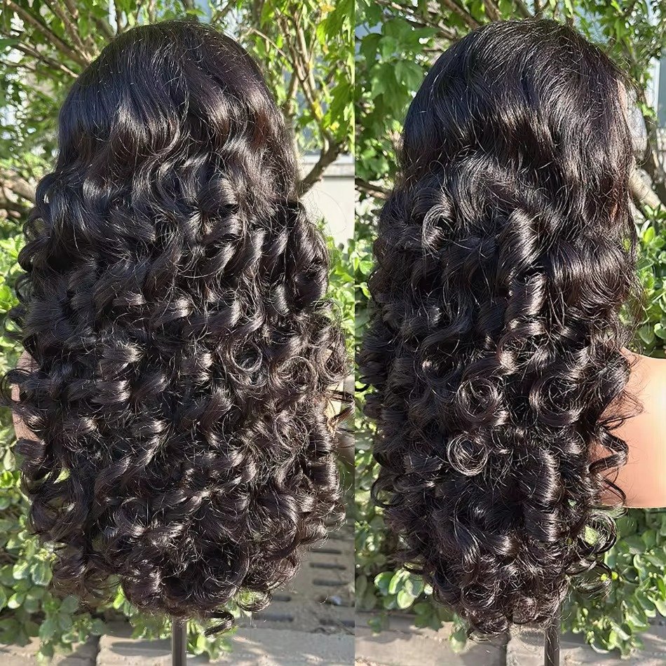 13x4 Double Drawn Natural Color Bouncy Wave Lace Frontal Brazilian Human Hair Wig Popular Wholesale Virgin Hair Factory-sold