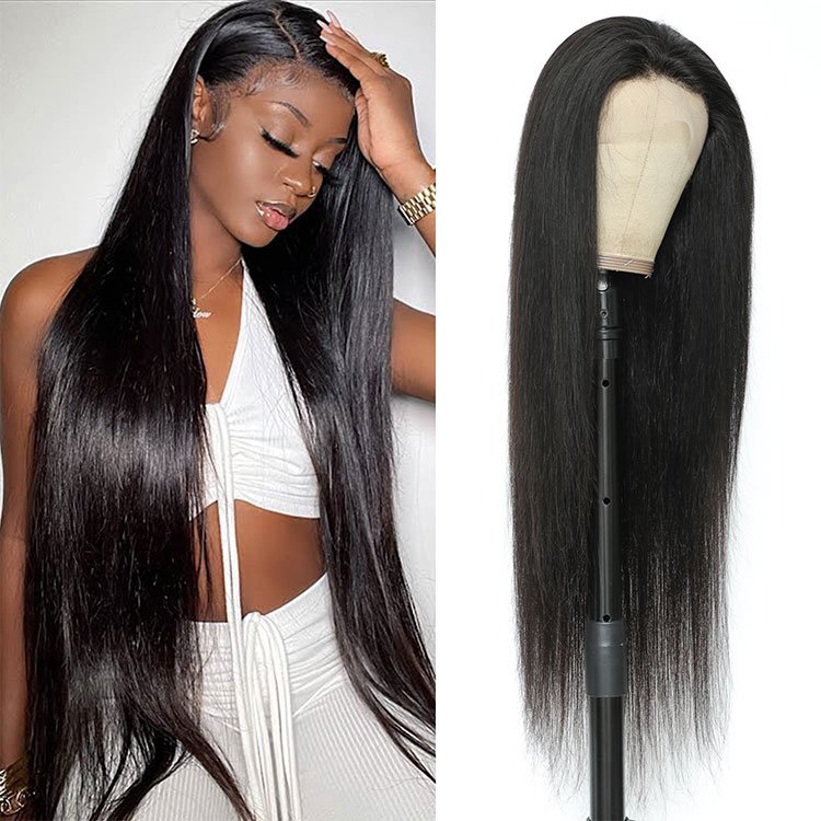 40 Inch Raw Brazilian Straight Lace Front Wig,Glueless Natural Human Hair Wigs For Black Women,13x6 Transparent Hd Lace Wigs