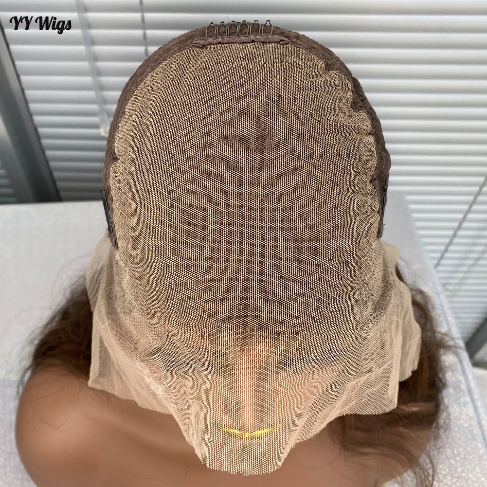 YYWigs Long 6# Brown Color Heat Resistant Fiber Synthetic Futura 13X6 Glueless Lace Front Wigs for Black Women 6inch Deep Part