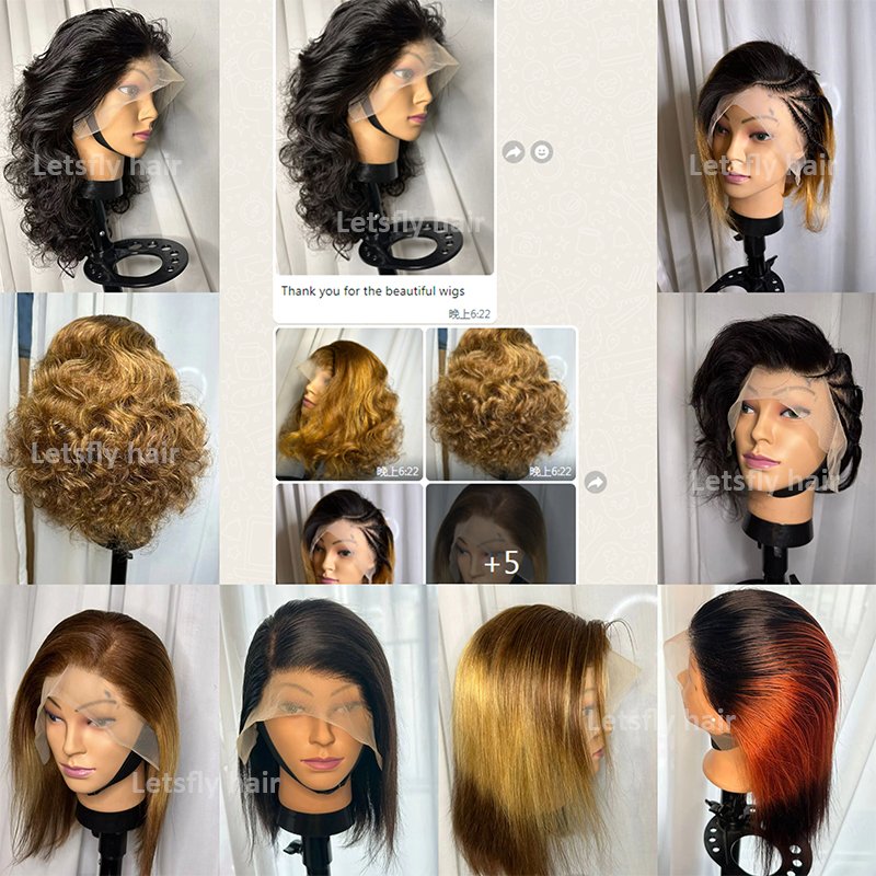 Letsfly Wholesale Short Pixie Cut Human Hair Ladies Wigs for Black Womens, 13x4 Colored Cheap Human Hair