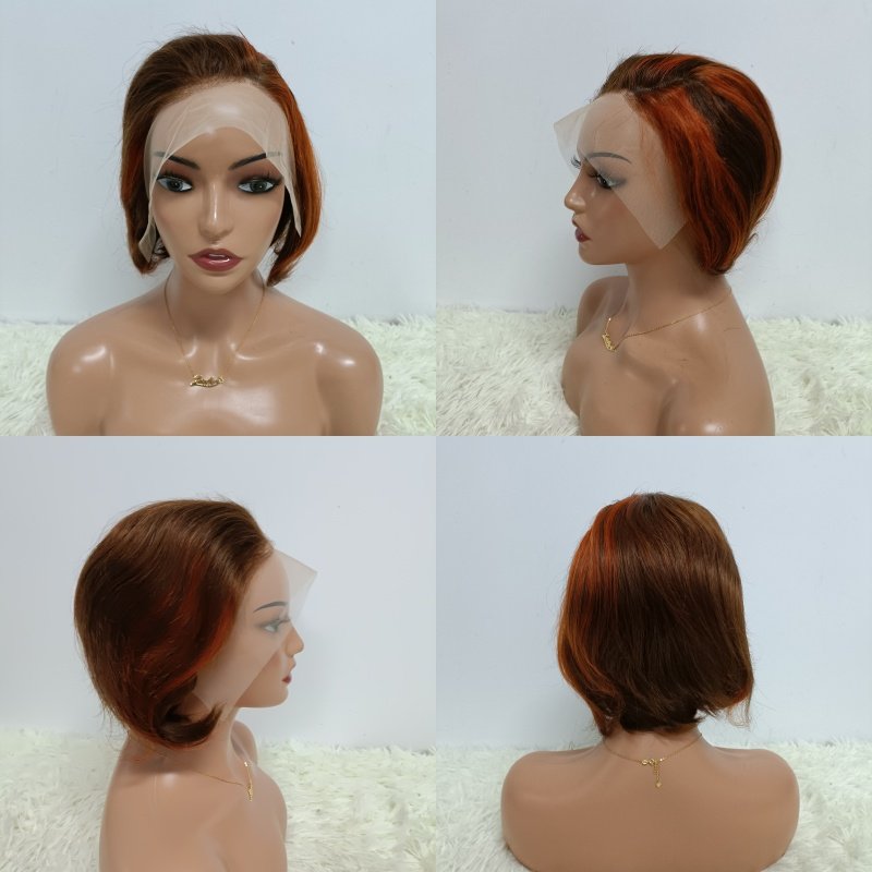 Letsfly Wholesale Short Pixie Cut Human Hair Ladies Wigs for Black Womens, 13x4 Colored Cheap Human Hair