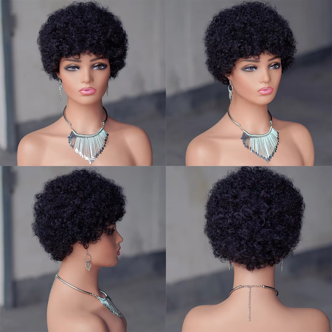 Wholesale Virgin Indian Hair Cuticle Aligned None Lace Afro Kinky Curly Short Pixie Cut 100% Human Hair Wigs for Black Women