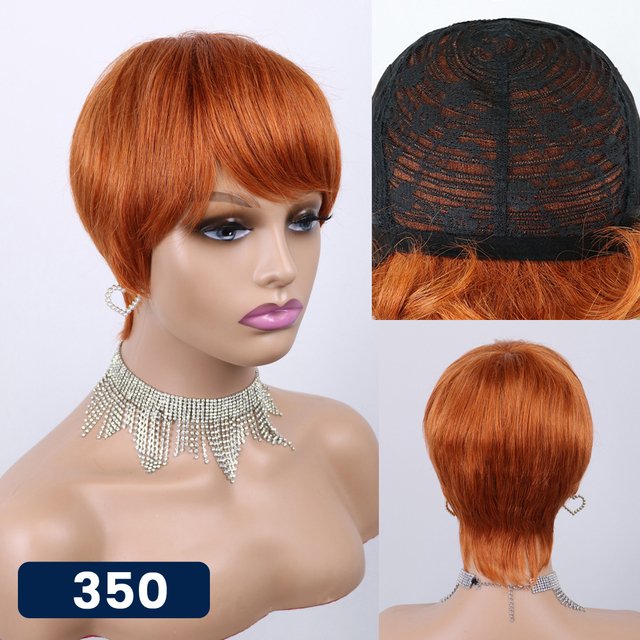 YL Machine Made Ginger Yellow Human Hair Wig for Women Long Curly Wavy Wigs with Bangs