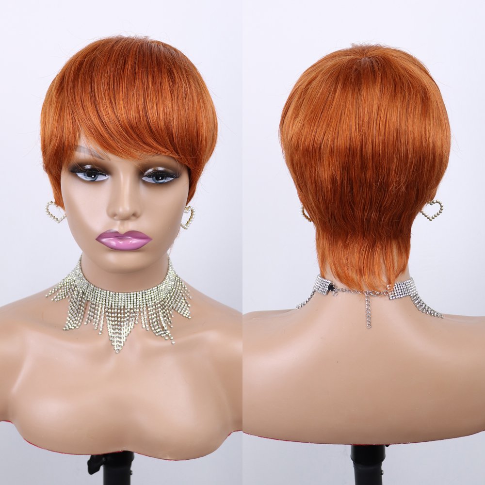 YL Machine Made Ginger Yellow Human Hair Wig for Women Long Curly Wavy Wigs with Bangs