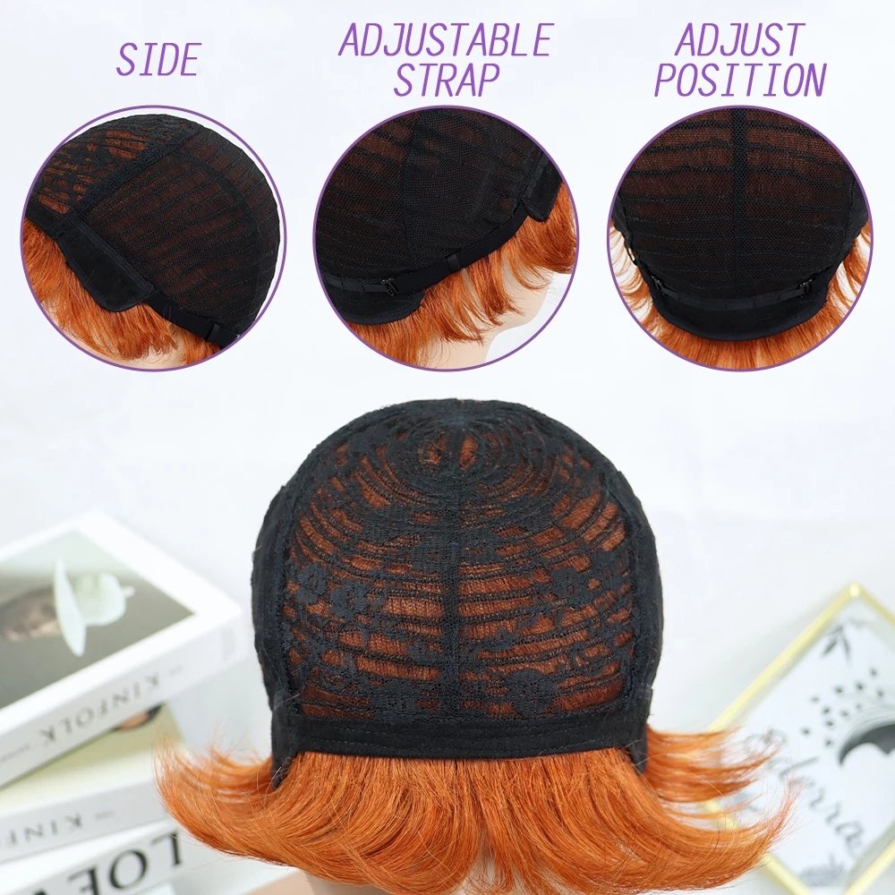 YL Machine Made Ginger Yellow Human Hair Wig for Women Long Curly Wavy Wigs with Bangs
