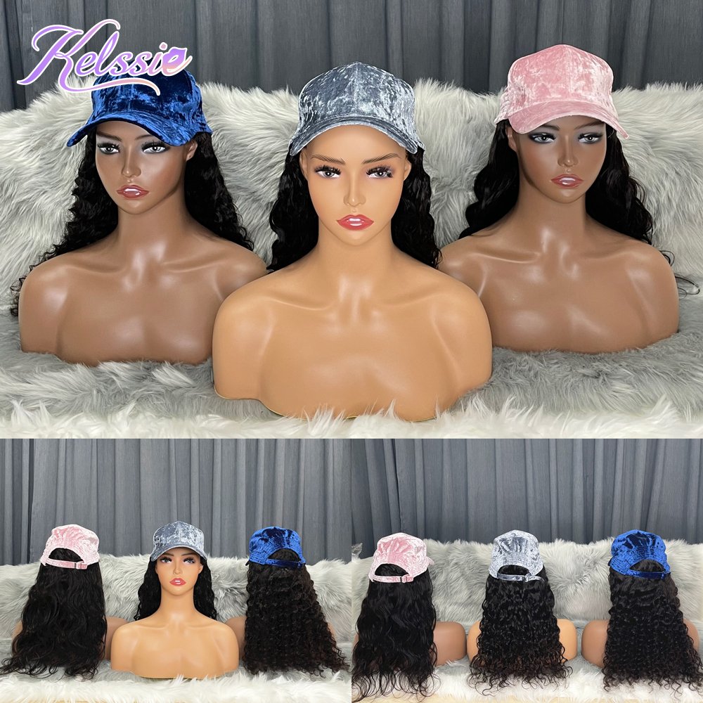 Human Hair Baseball Hat Wigs For Black Women,Fashionable Baseball Hat Long Human Hair Wigs,Human Hair Hat Wig