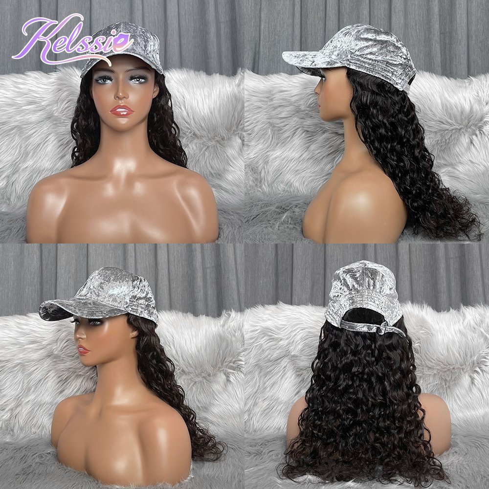 Human Hair Baseball Hat Wigs For Black Women,Fashionable Baseball Hat Long Human Hair Wigs,Human Hair Hat Wig