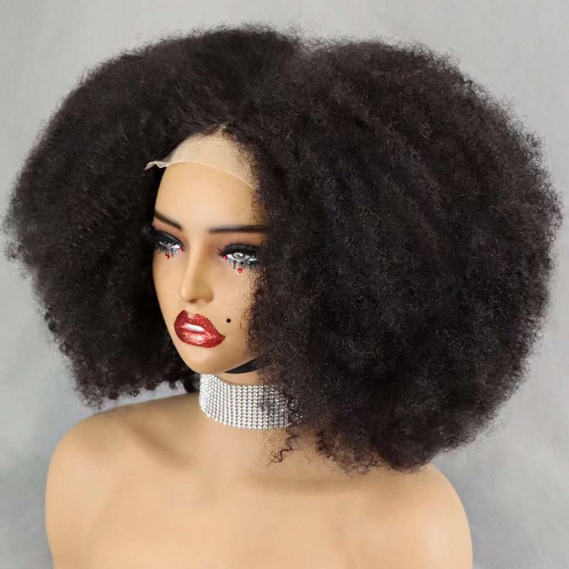 Wholesale 4C Afro Kinky Curly 100% Virgin Human Hair Wigs 300% Density 4x4 Lace afro kinky curly Bob Black Wig for Women