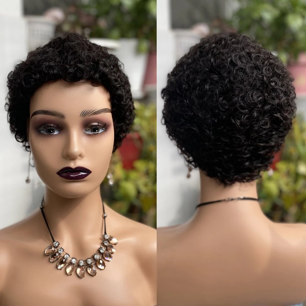 Short Pixie Cut Curly Human Hair Wigs For Women Hair Colored Curly Wigs Full Machine Made Wig