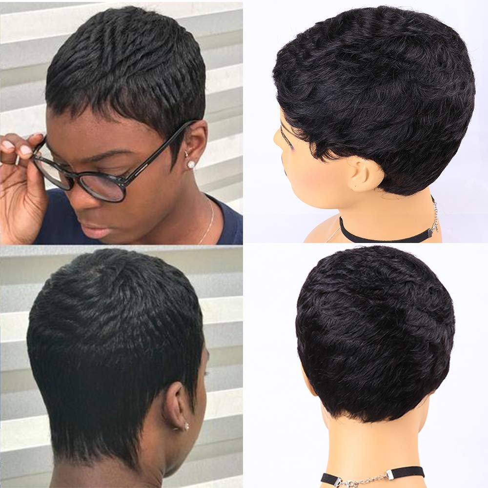 Short Straight Human Hair Wigs Natural Color Brazilian Remy Hair Pixie Cut Wig Cheap Human Hair Wig For Black Women