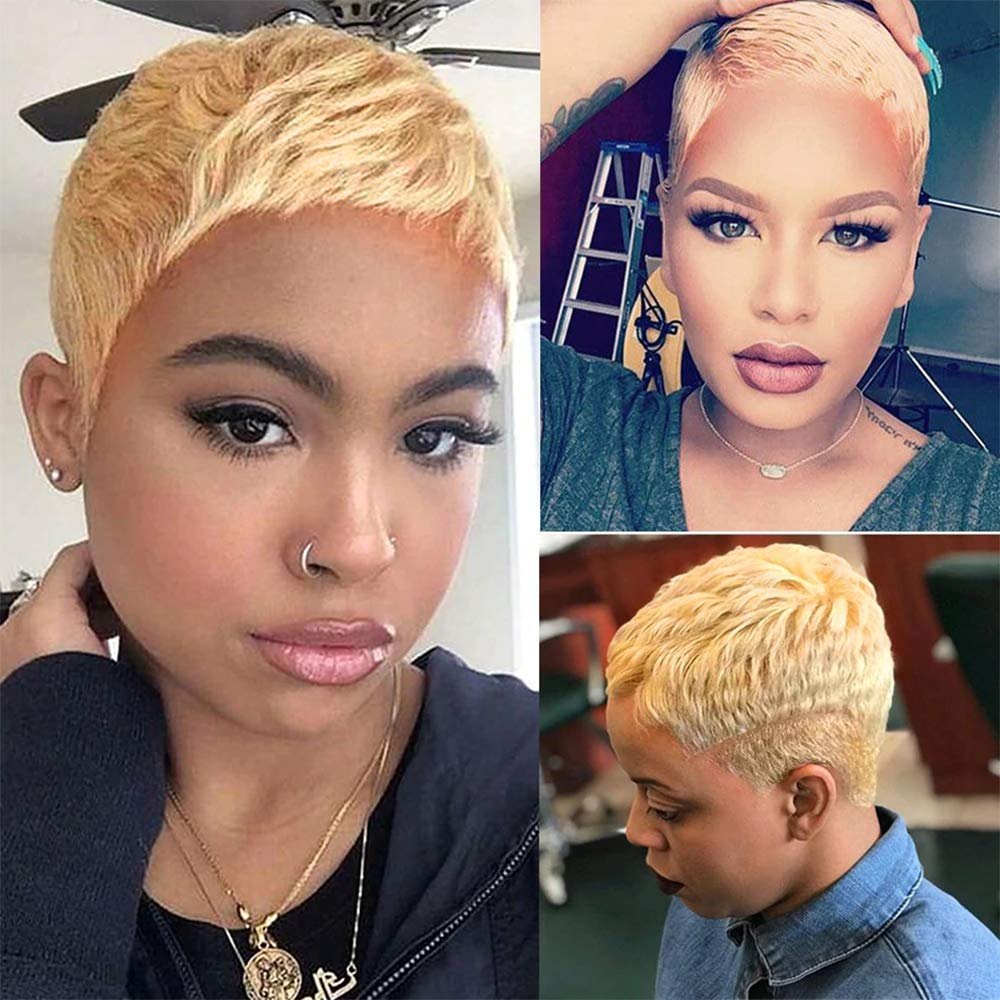 Short Straight Human Hair Wigs Natural Color Brazilian Remy Hair Pixie Cut Wig Cheap Human Hair Wig For Black Women