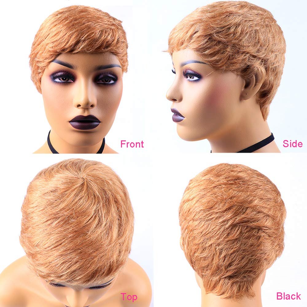 Short Straight Human Hair Wigs Natural Color Brazilian Remy Hair Pixie Cut Wig Cheap Human Hair Wig For Black Women