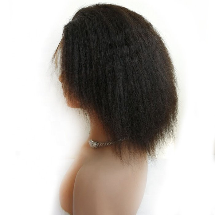 Qingdao Modern Hair Company Big Sale Kinky Straight Lace Front Human Hair Wigs 6 Inch Short Yaki Indian Hair wig for Black Women